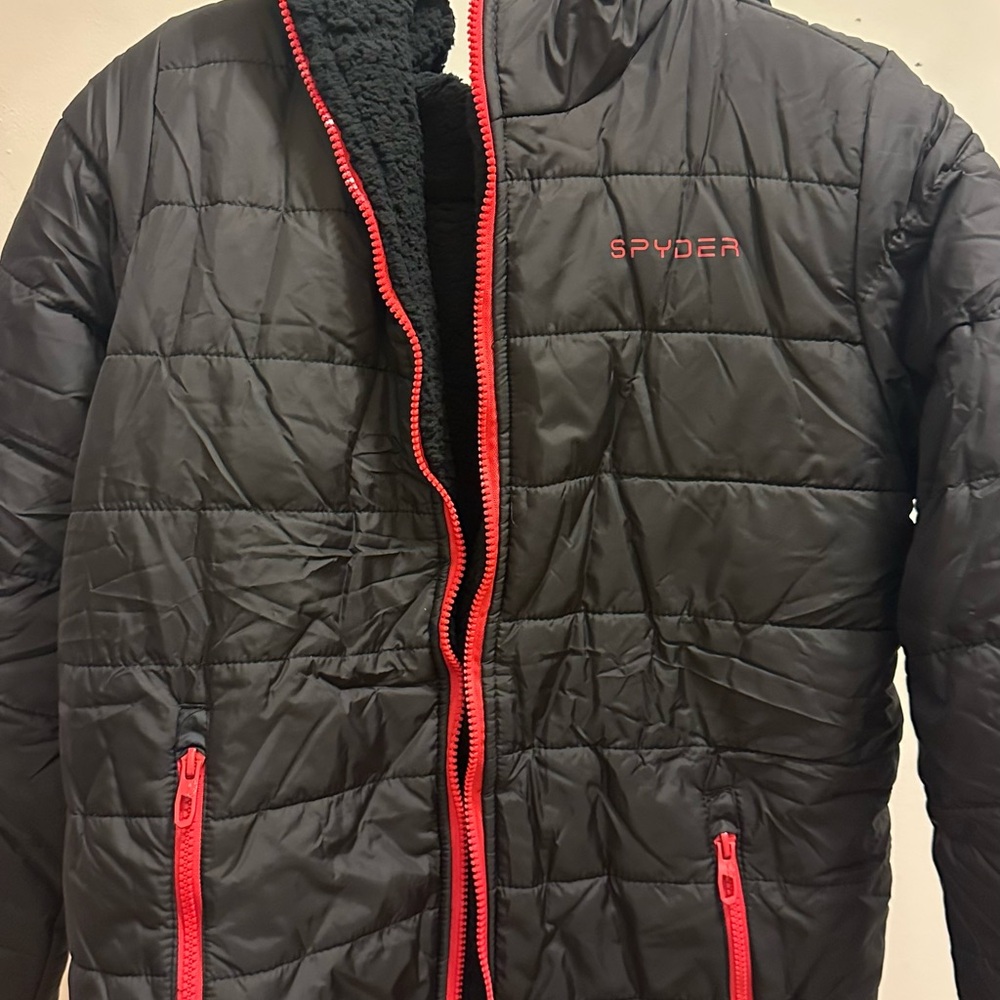 Spyder Boys Black Puffer Jacket with Red Details